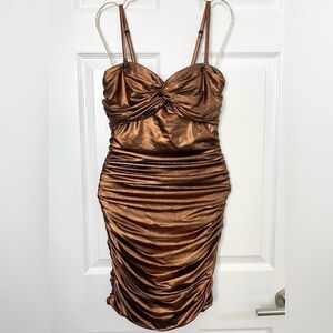 NWOT - Metallic Copper Ruched Strapless Mini Dress